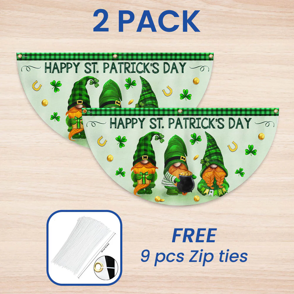 Happy Patrick's Day Gnomes Non-Pleated Fan Flag