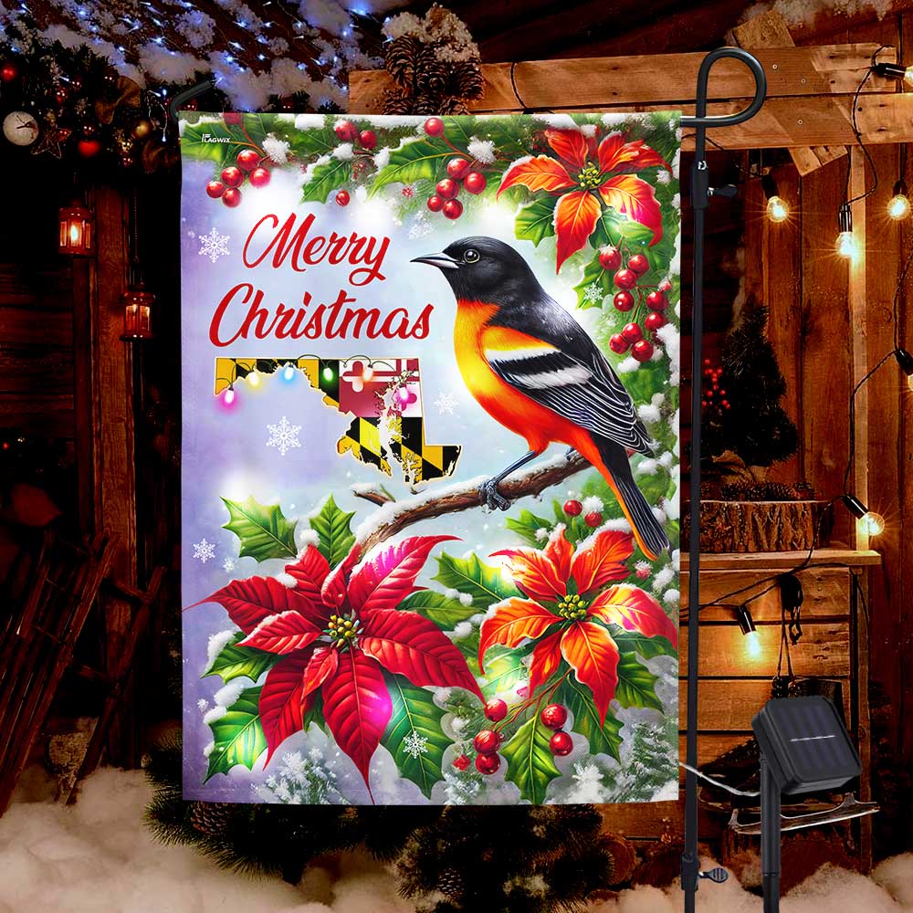 Maryland Christmas Baltimore Oriole Solar LED Garden Flag