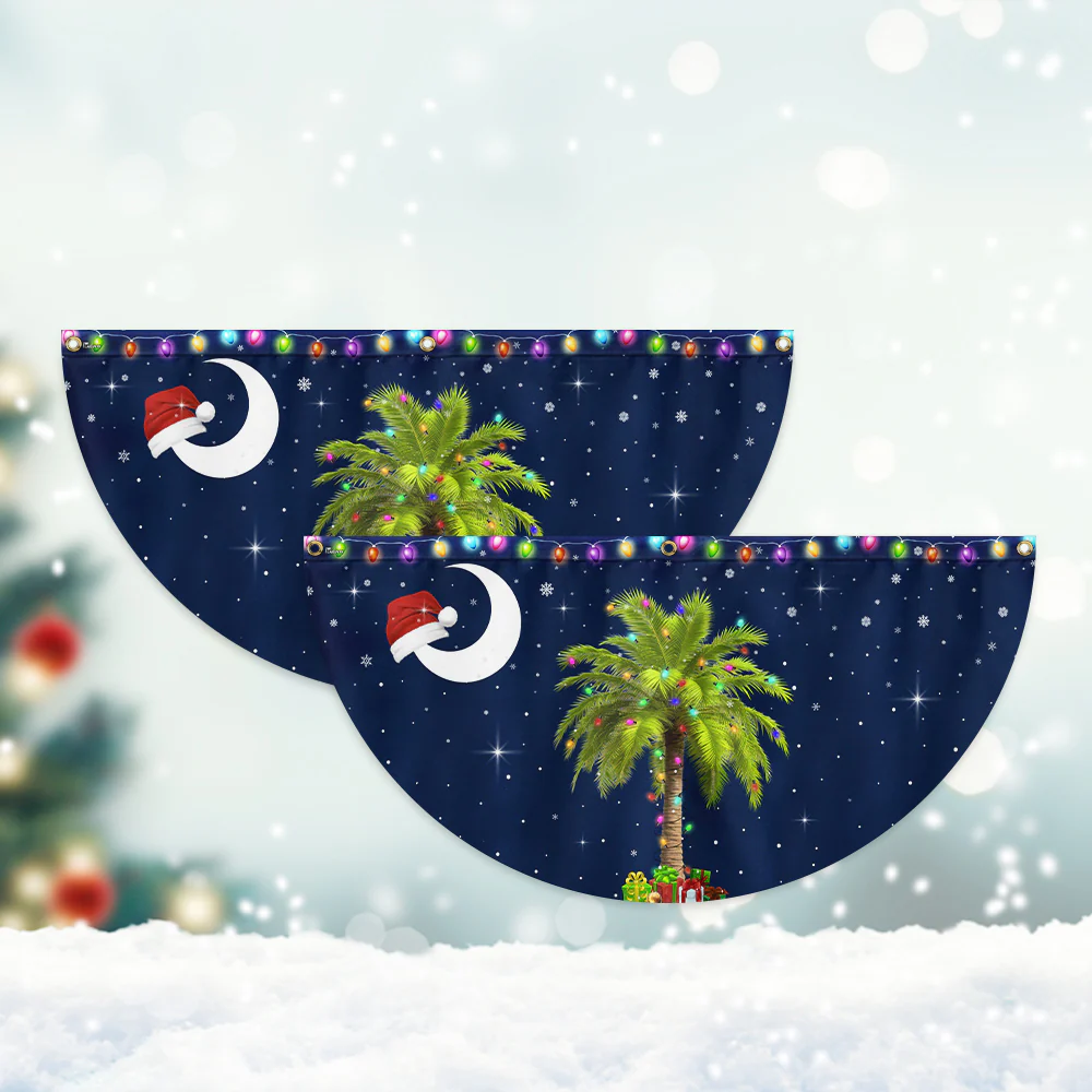 South Carolina Christmas Palm Tree Non-Pleated Fan Flag  3-Day Shipping
