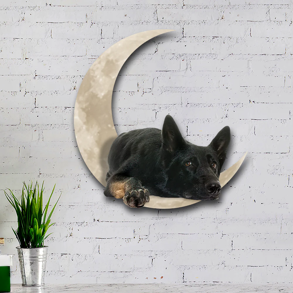 Black German Shepherd Dog On The Moon Hanging Metal sign QNK1012MSv7