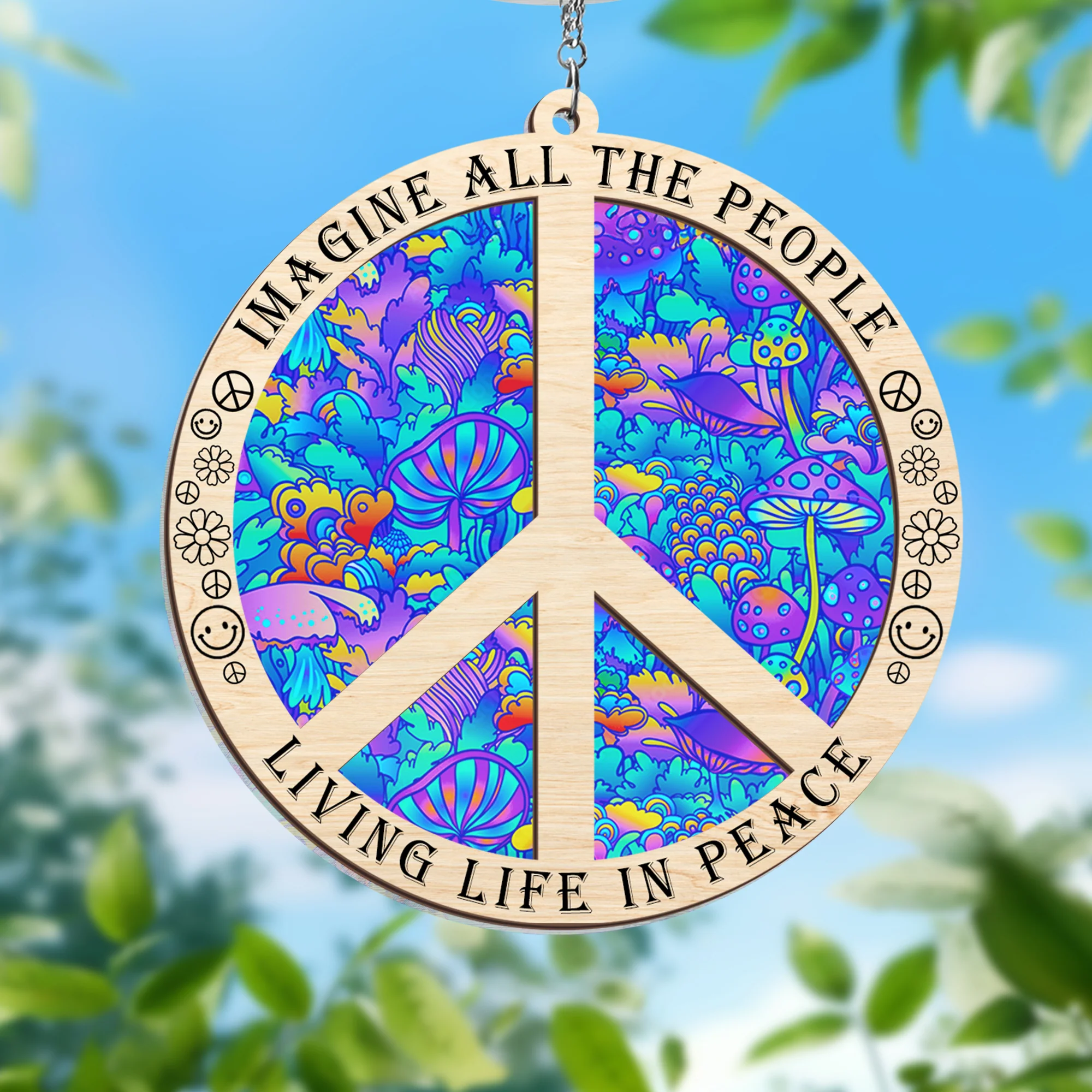 Hippie Imagine Living Life In Peace Sign 2 Layered Hanging Suncatcher