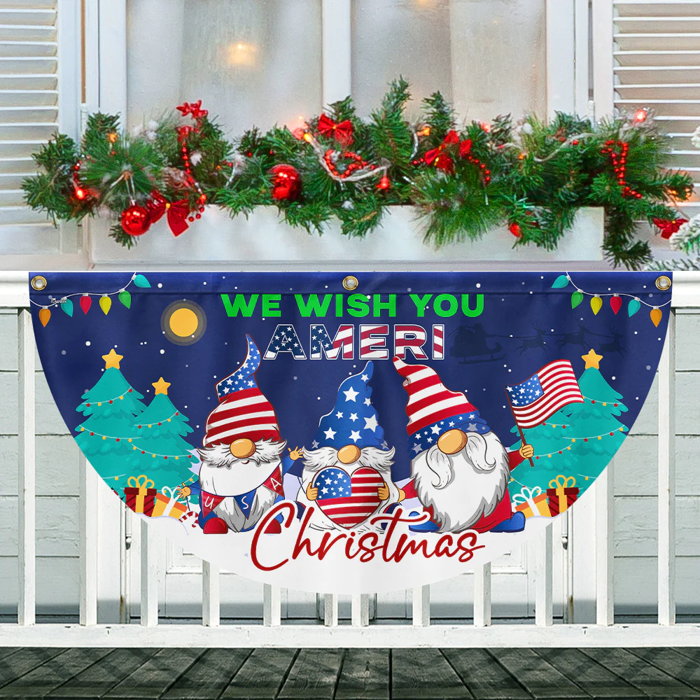 Gnome Christmas We Wish You Ameri Christmas Non-Pleated Fan Flag
