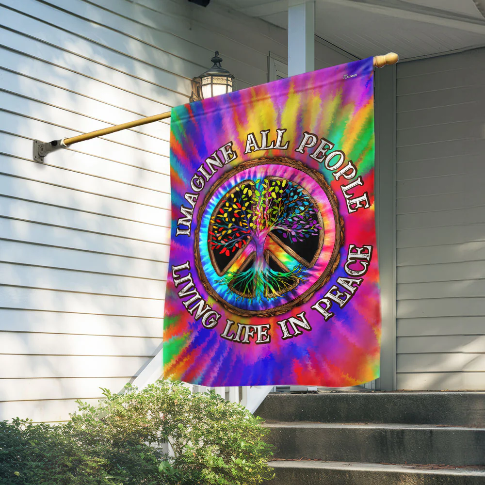Hippie Tie-Dye Peace Flag Set – Vibrant 3-Size Colorful Flag with Inspiring 