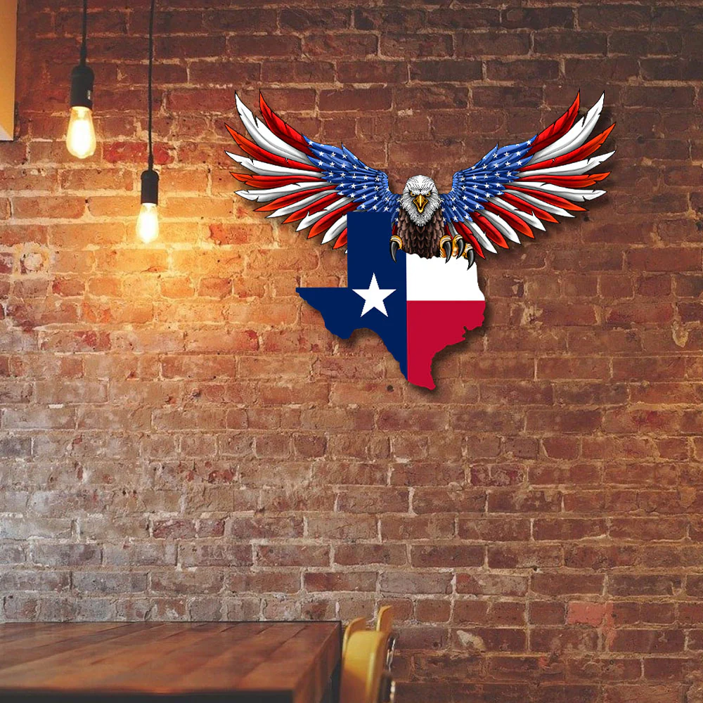 Texas Eagle Hanging Metal Sign for Patriotic Home Decor