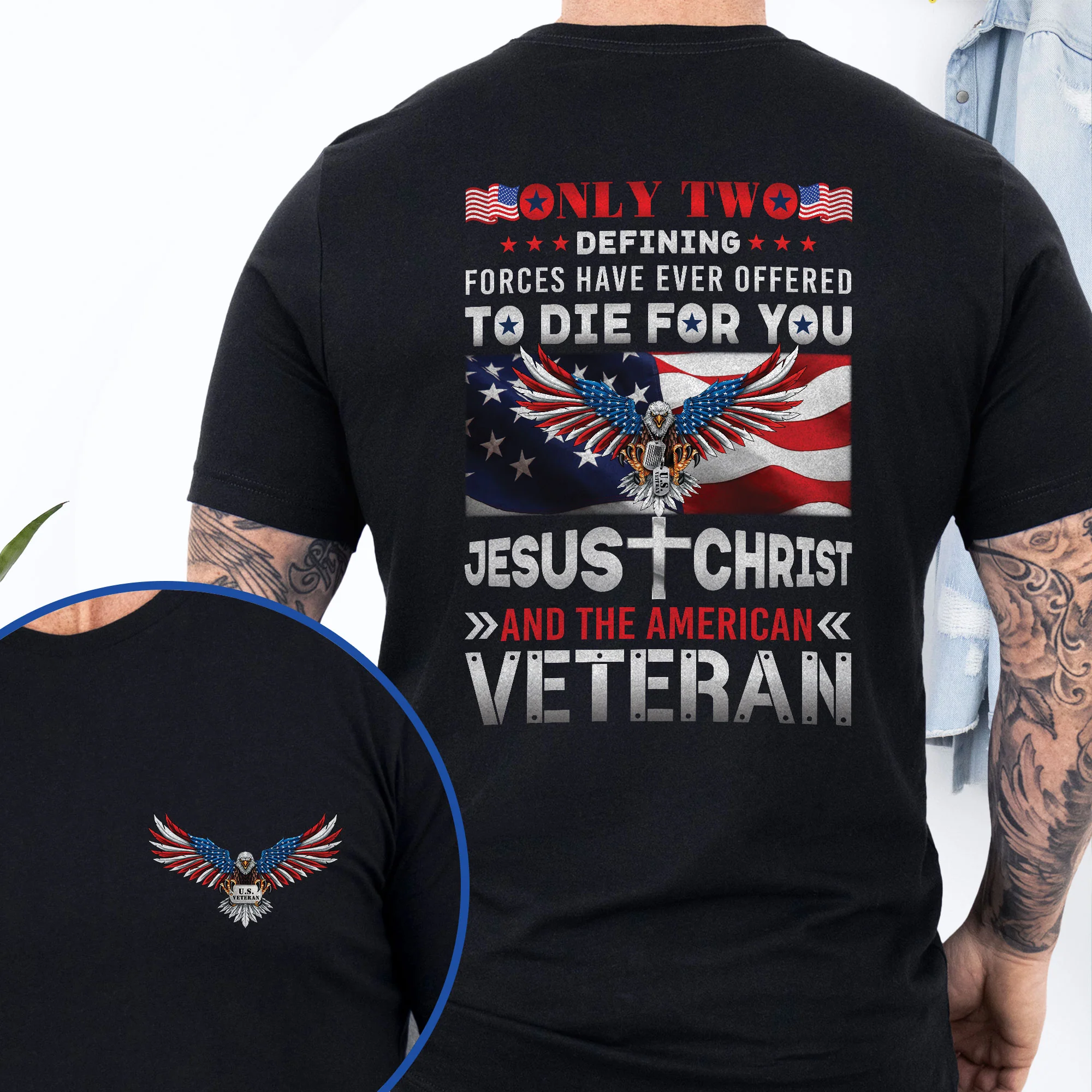 Veteran T-Shirt, Jesus Christ And The American Veteran Patriotic American Eagle T-Shirt