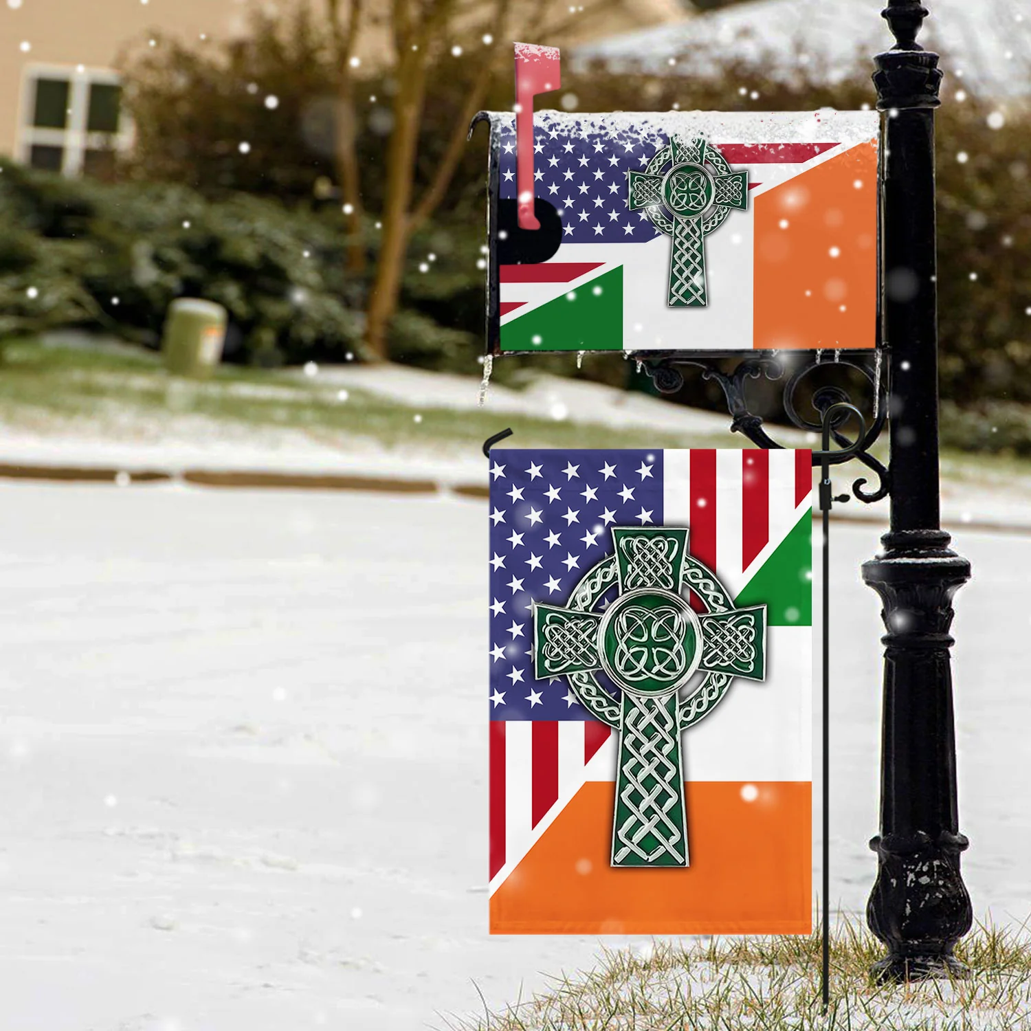 Irish American Celtic Cross Garden Flag & Mailbox Cover Saint Patrick’s Day