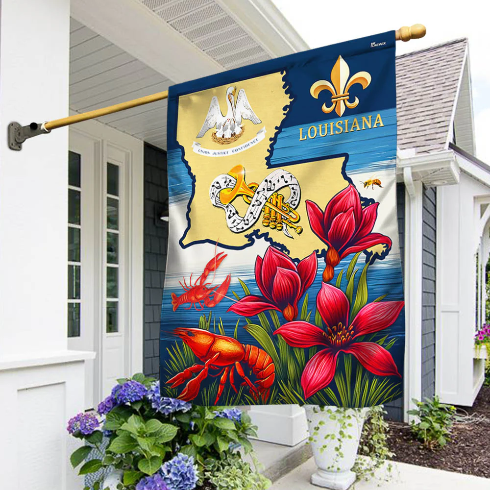 Louisiana State Fleur-de-lis and Magnolia Flower Flag