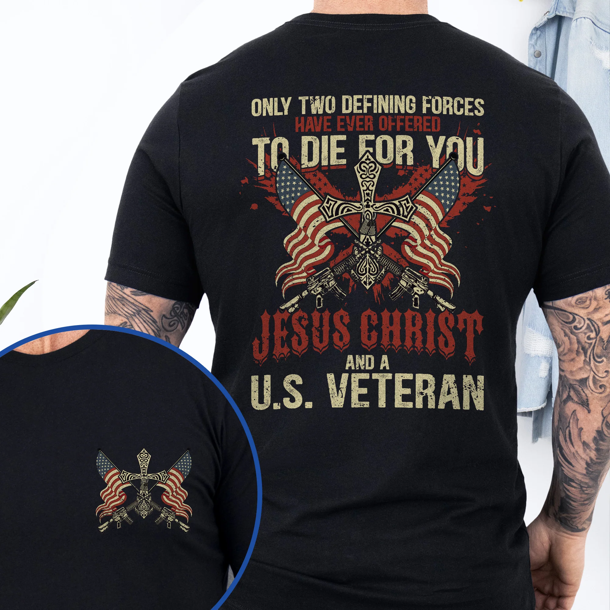 Veterans Day Jesus Christ and A United States Veteran Flag USA Christian T-Shirt