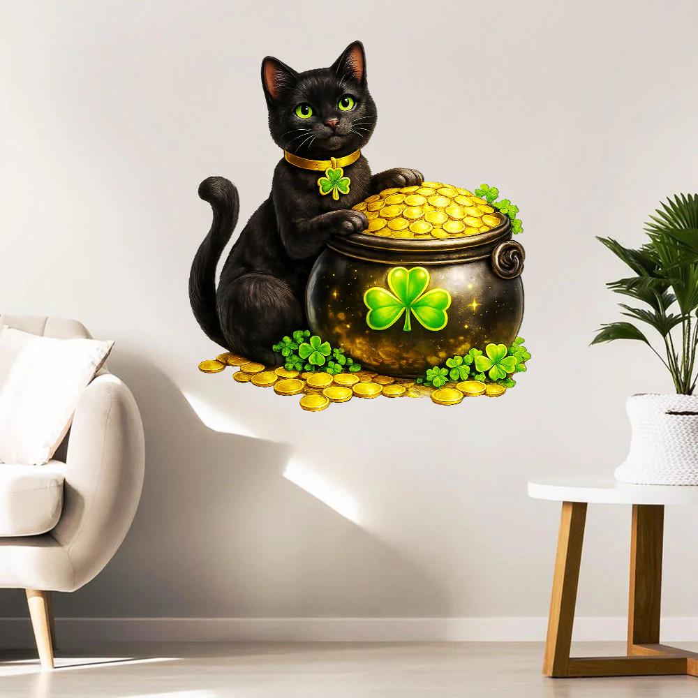 Black Cat Hanging Metal Sign, Lucky Cat Irish St Patrick's Day Decor