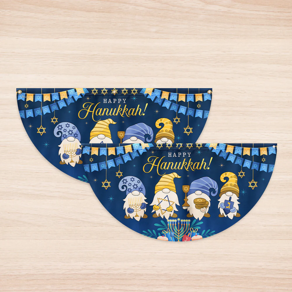Happy Hanukkah Jewish Holiday Gnomes Non-Pleated Fan Flag