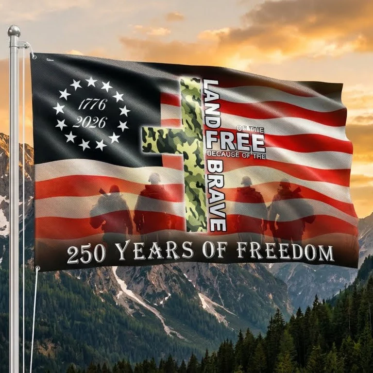 Betsy Ross 250 Years of Freedom, Land of Free Veterans Grommet Flag