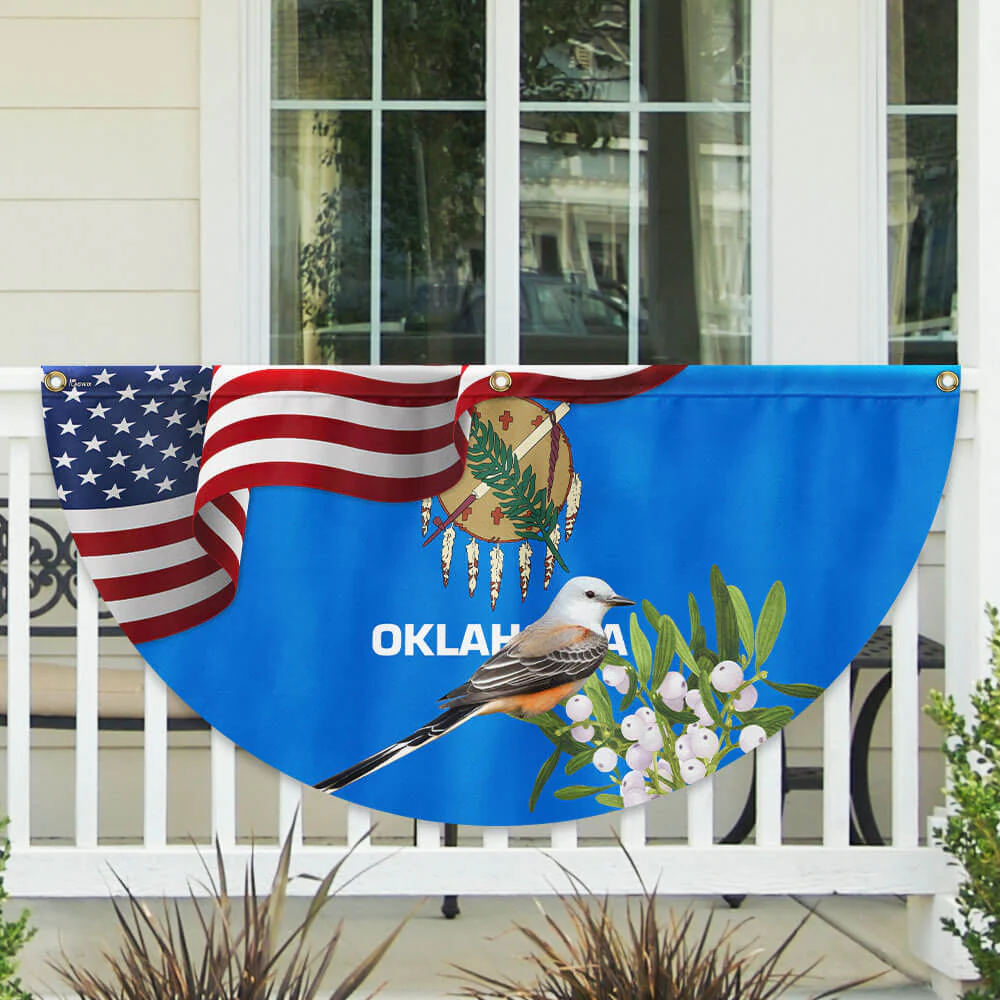 Oklahoma State Scissor-tailed Flycatcher Bird and Mistletoe Flower Non-Pleated Fan Flag