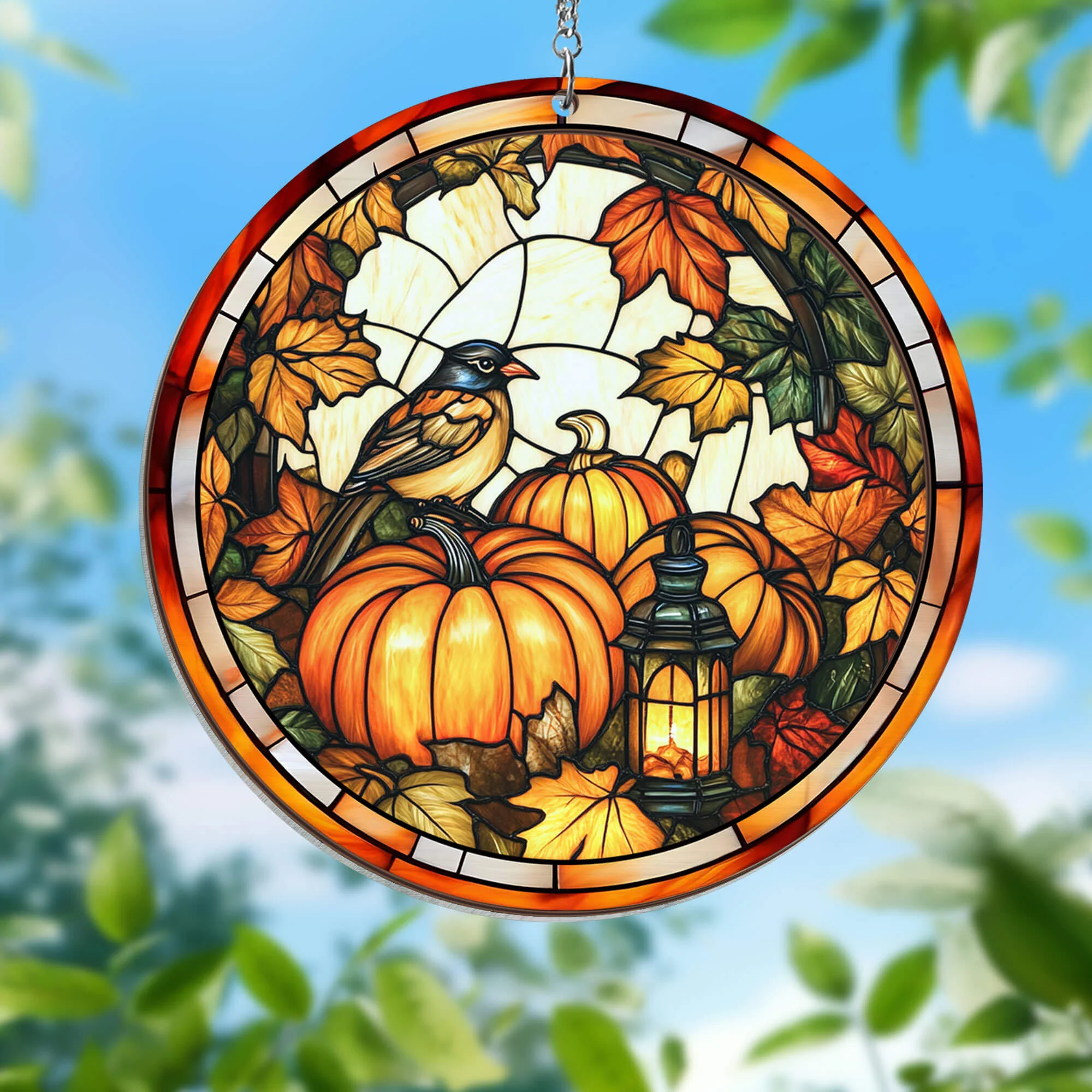Fall Pumpkins Thanksgiving Halloween 2 Layered Hanging Suncatcher