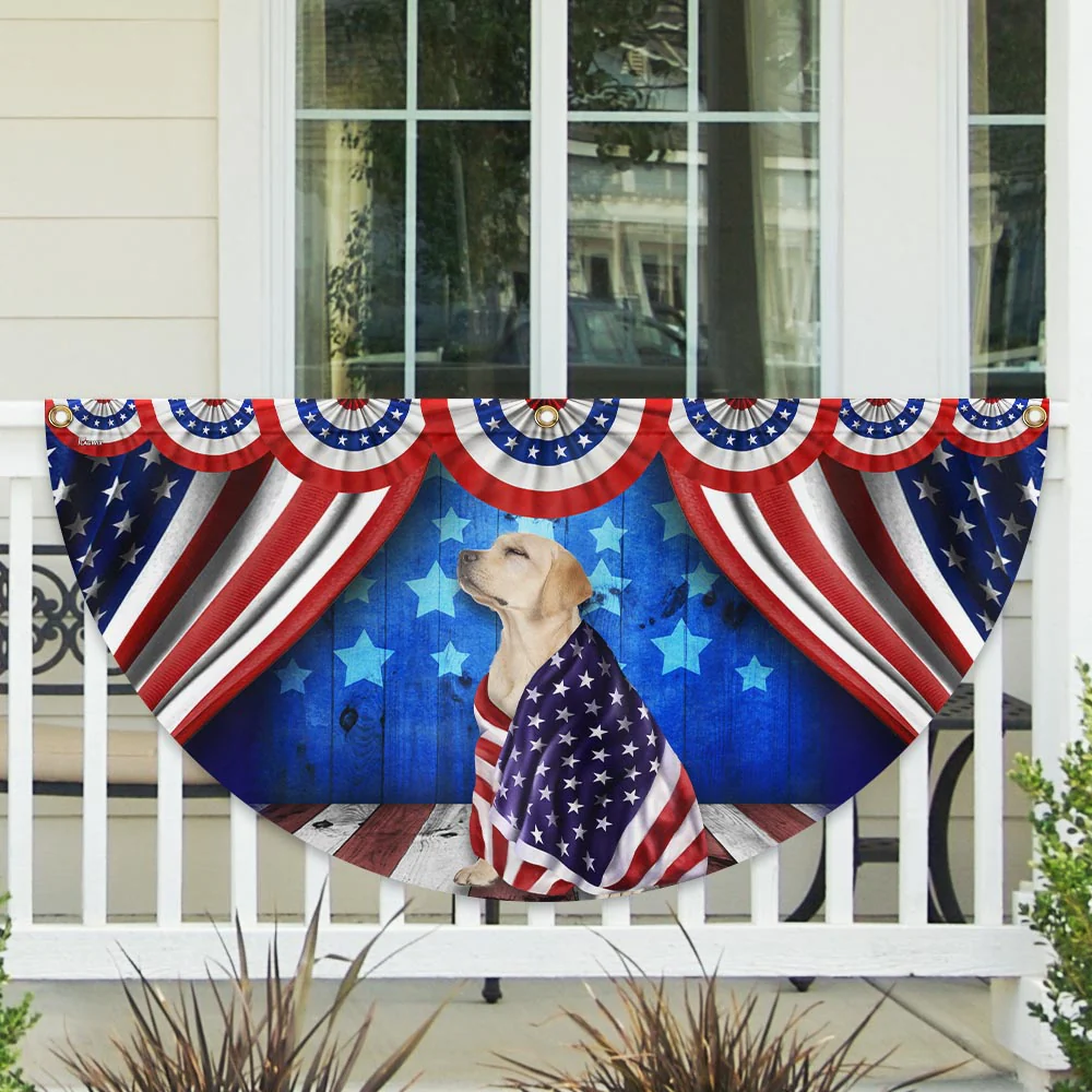 Bimipi American Flag - Patriotic Dog Yellow Labrador Retriever American Non-Pleated Fan Flag Wrapped in Glory TPT1634FLv1