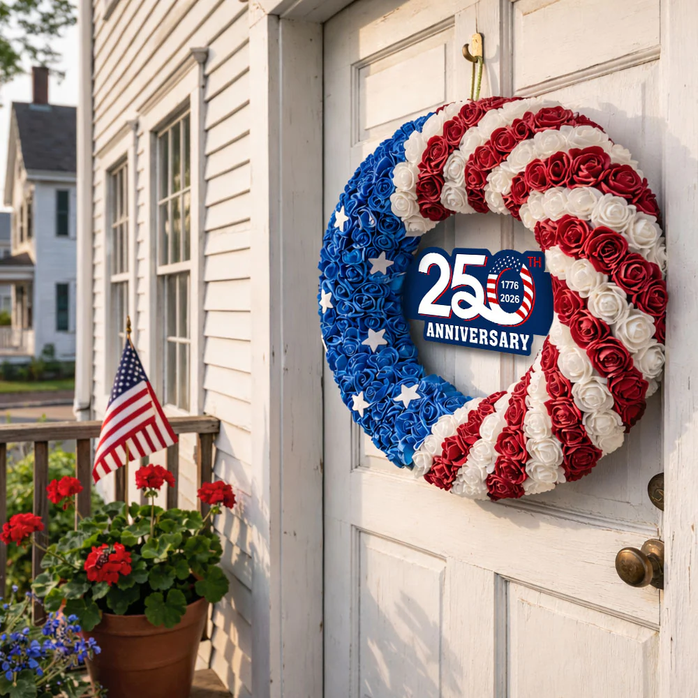 250th Anniversary American Flag Wreath for Patriotic Front Door Decoration