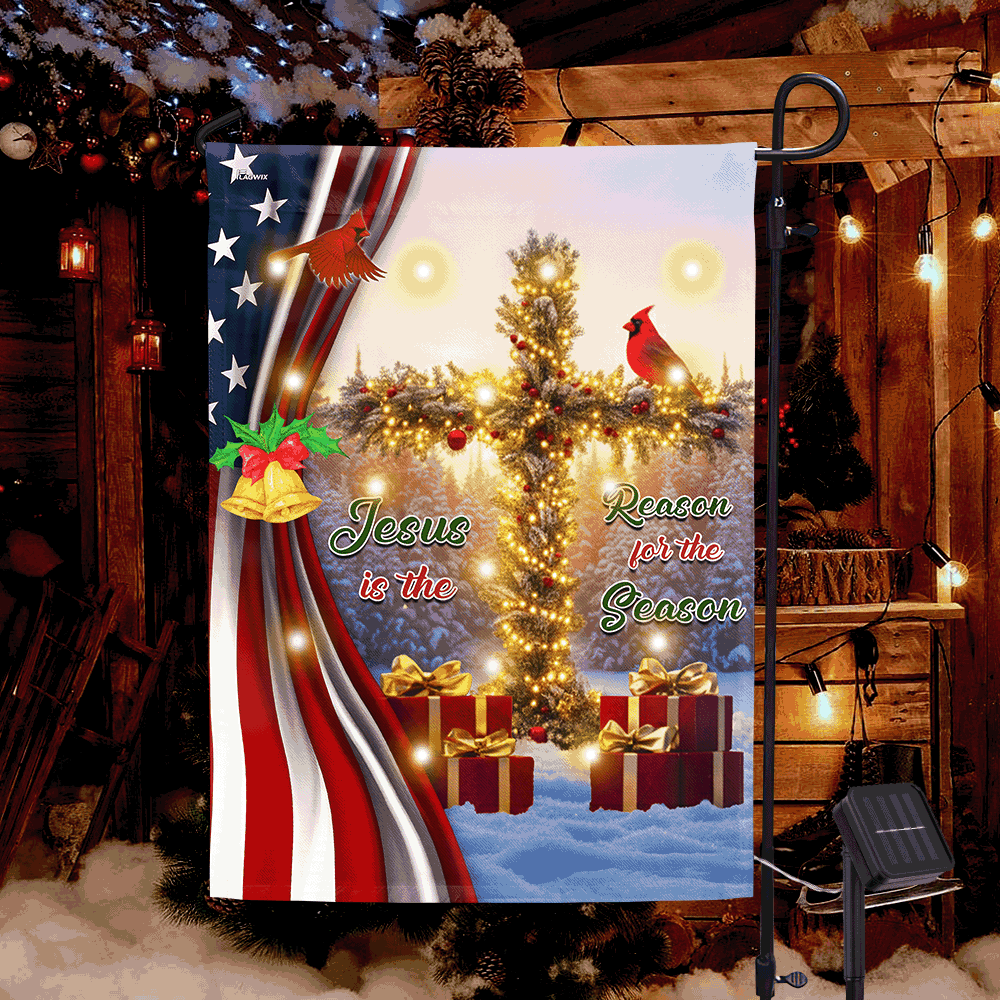 Christ Cardinal Christmas Flag | Jesus is the Reason Cross Solar LED Flag