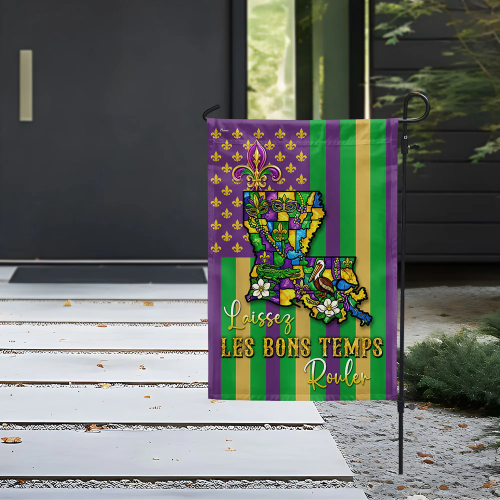 Louisiana State Map Flag, Mardi Gras Laissez Les Bons Temps Rouler US Flag