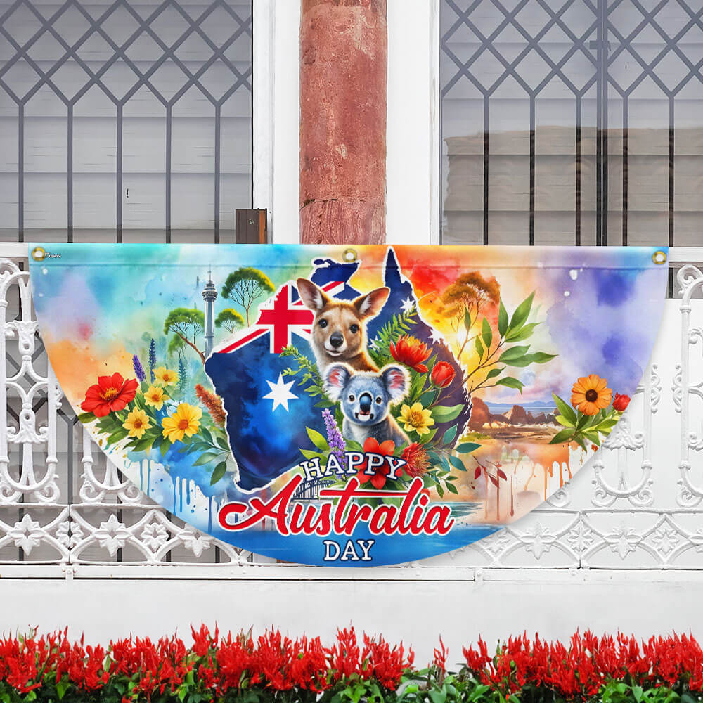 Happy Australia Day, Australia Non-Pleated Fan Flag