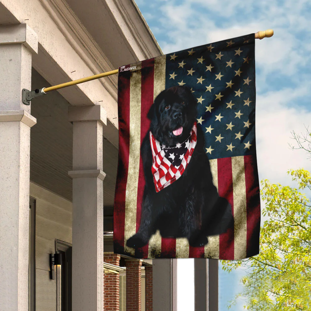 Newfoundland Dog American Flag Wrapped in Glory