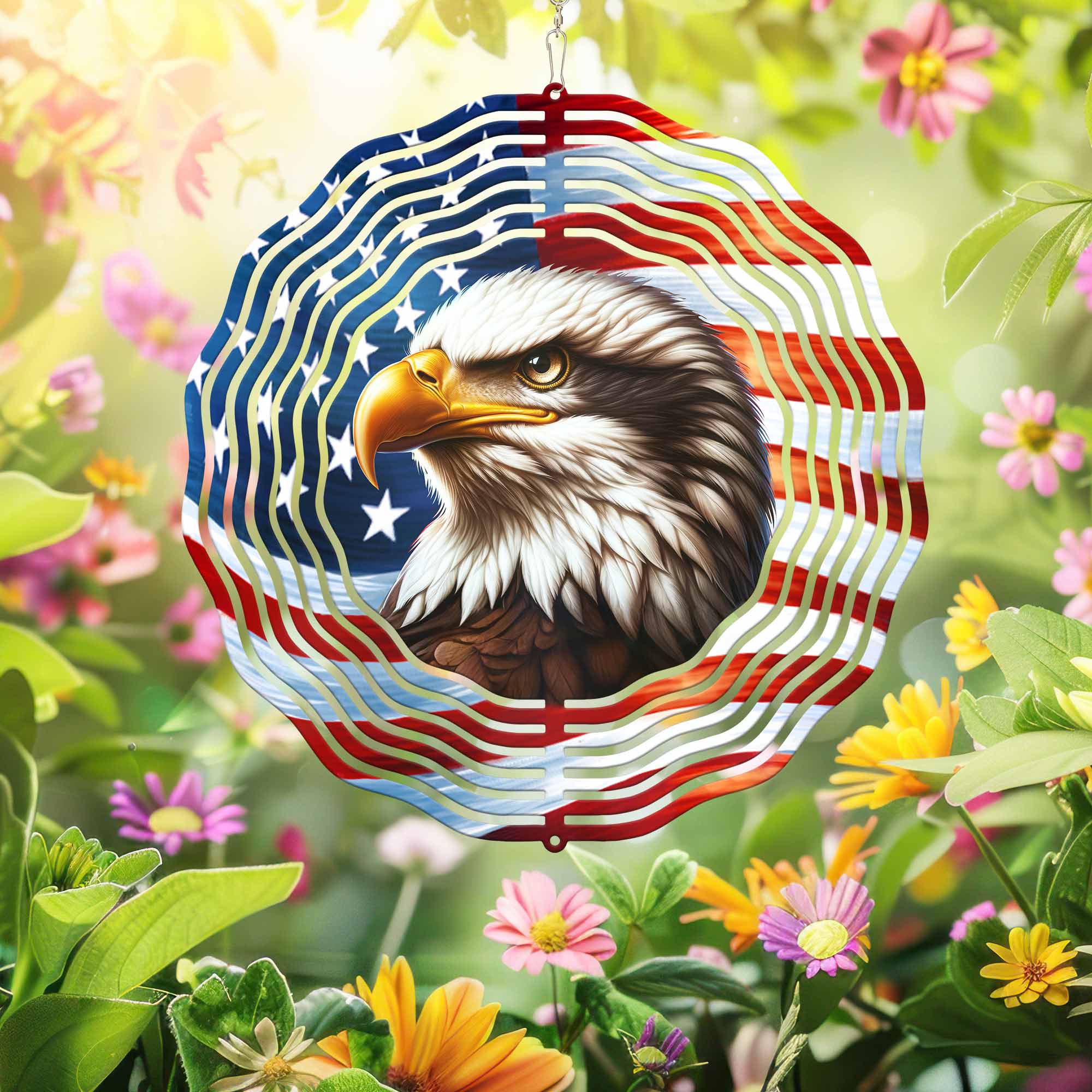 Patriotic Eagle With American Flag Wind Spinner