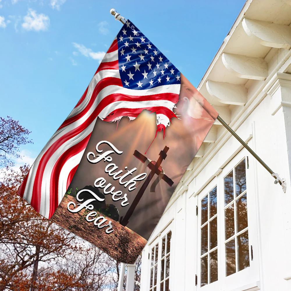 Faith Over Fear. Jesus Christian Cross American Flag