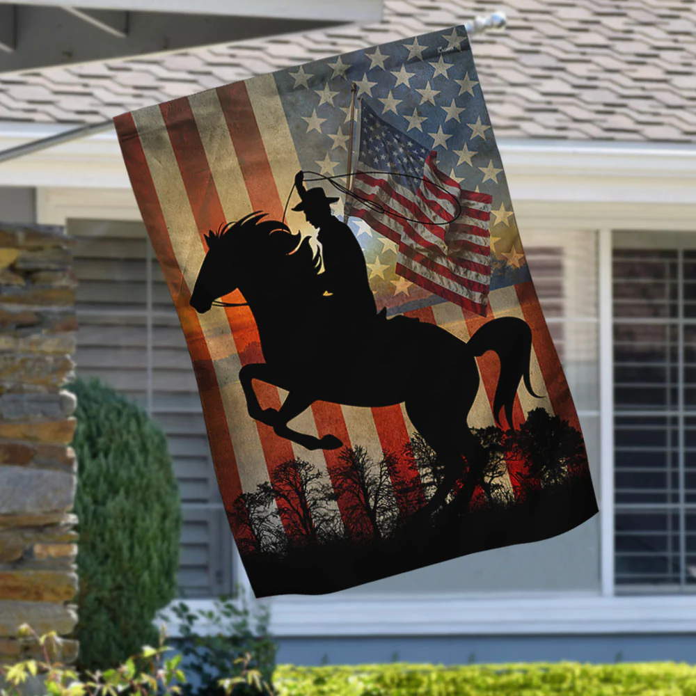 Roping Cowboy American Flag