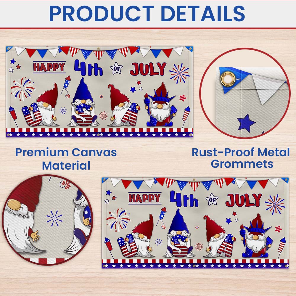Happy 4th Of july Gnomes Independence Day Fence Banner
