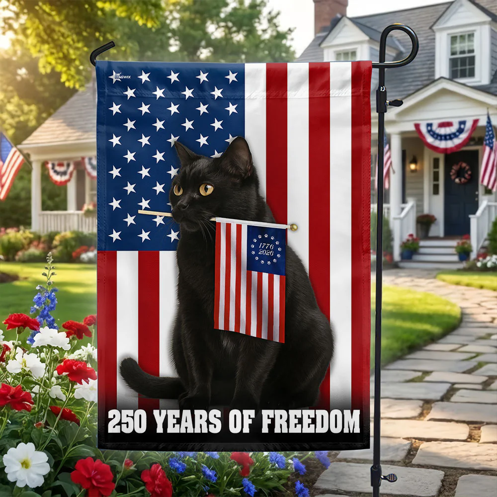 250 Years of Freedom Flag, Patriotic Black Cat American Flag