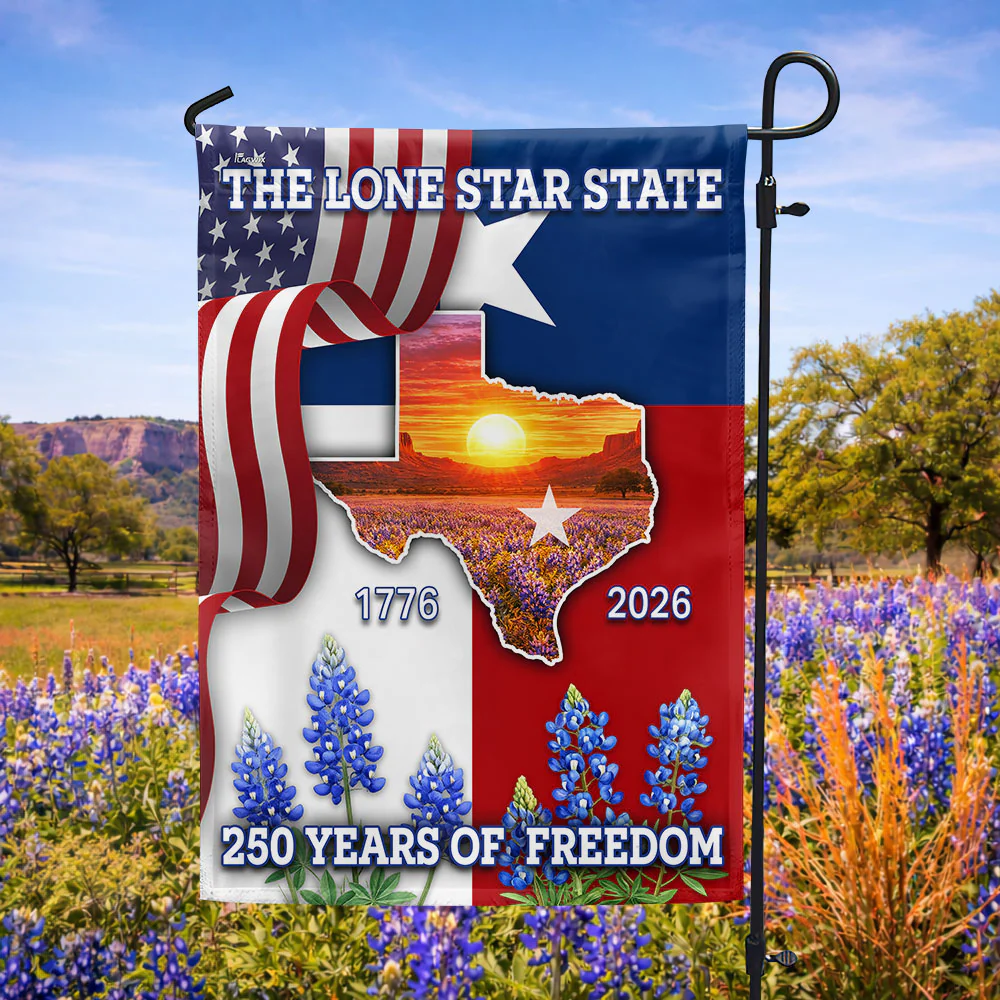 250 Years of Freedom Patriotic Texas Flag, Bluebonnet Lone Star Texas Map