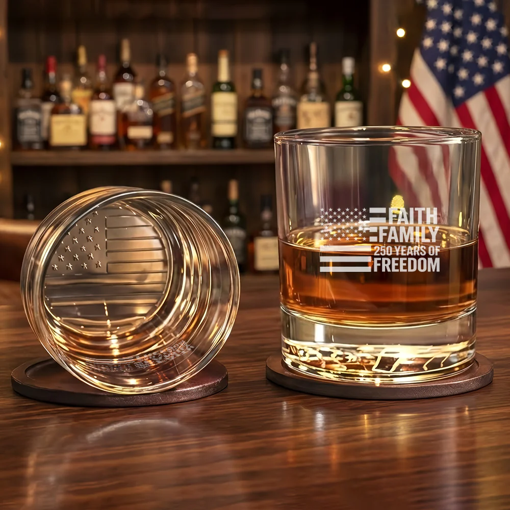 Faith Family 250 Years of Freedom 1776 2026 Engraved American Whiskey Glass