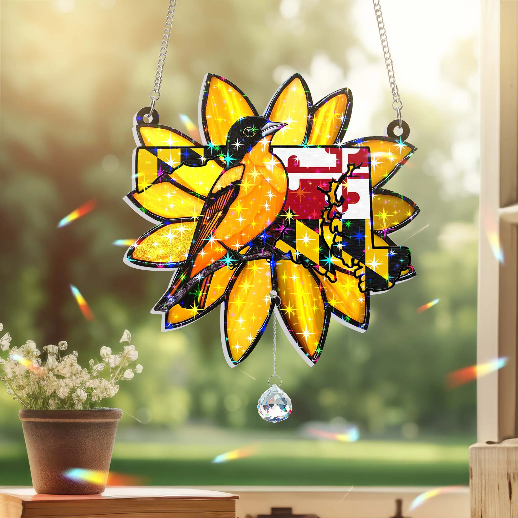Maryland Baltimore Oriole Bird Hologram Window Hanging