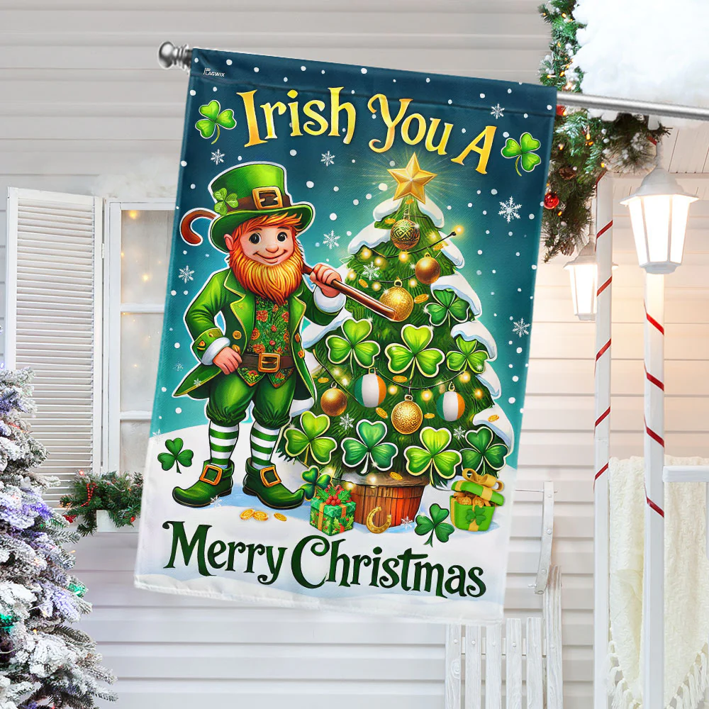 Irish Christmas Leprechaun Shamrock Christmas Tree Irish You A Merry Christmas Flag  3-Day Shipping