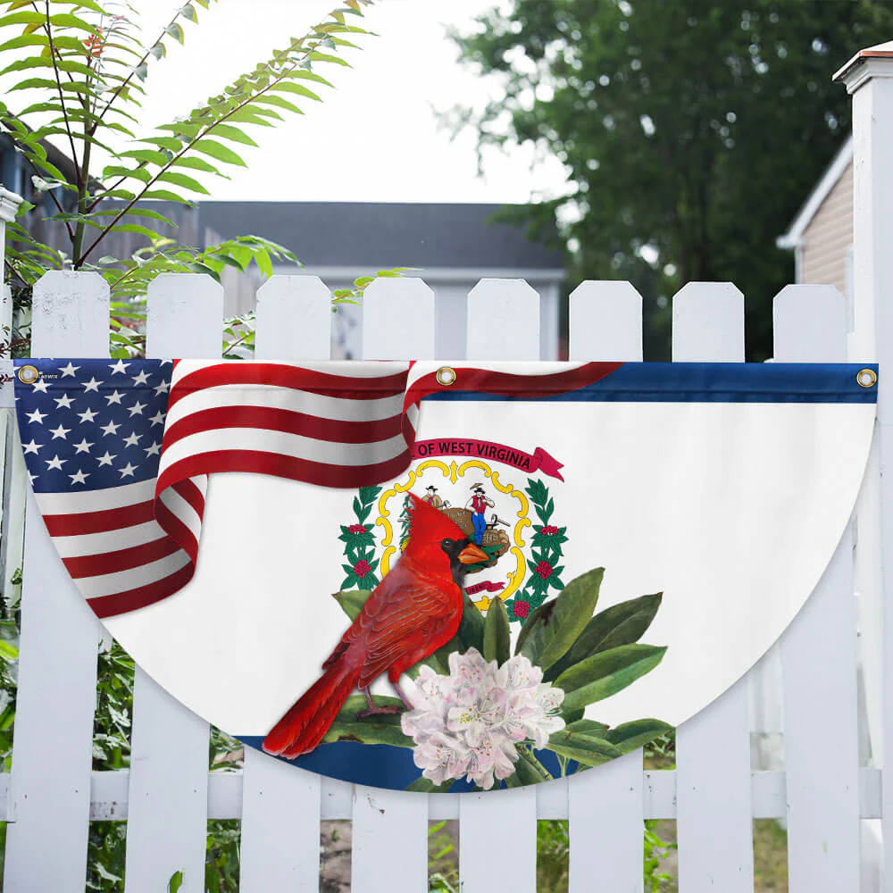 West Virginia Cardinal and Rhododendron Flower Non-Pleated Fan Flag