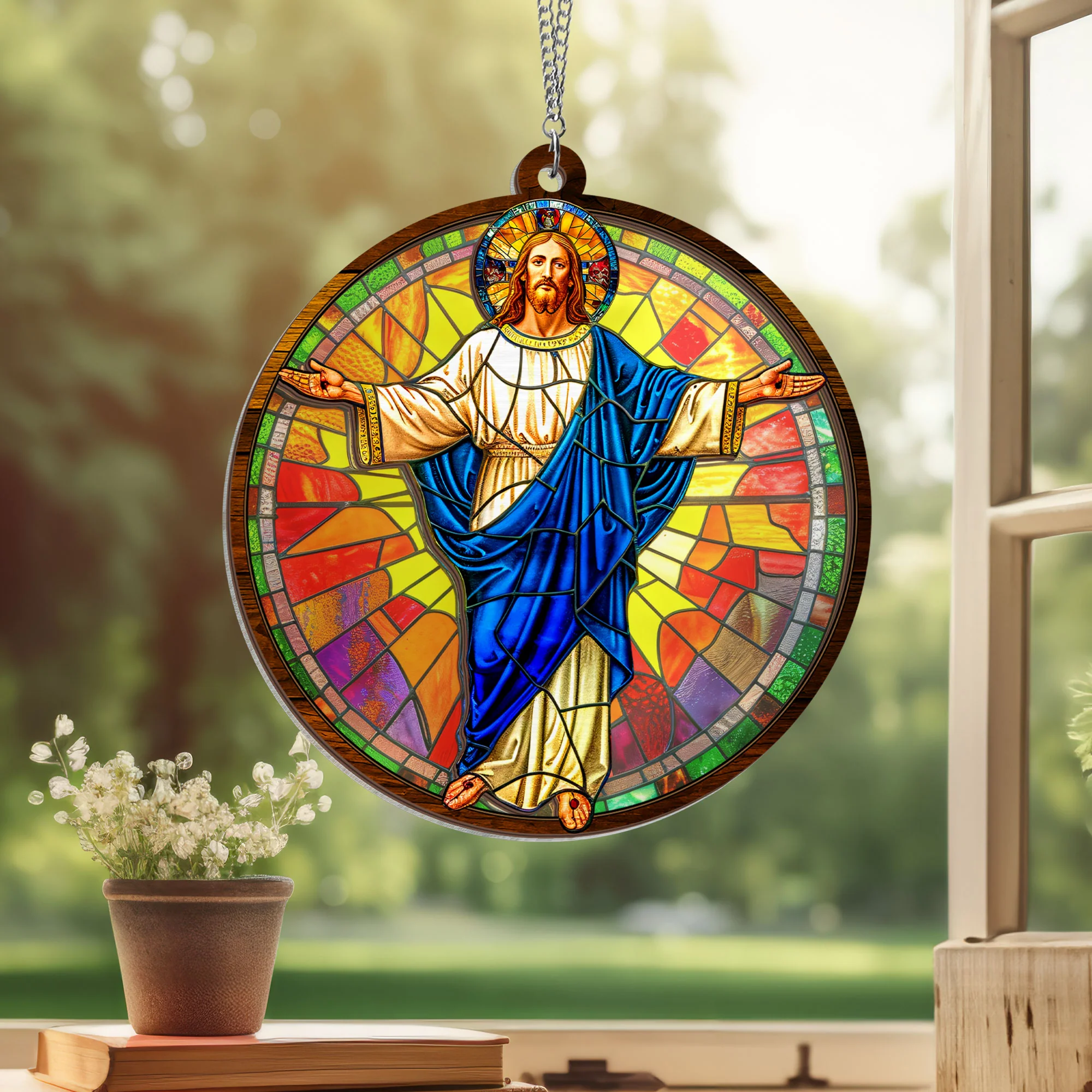 Jesus with Open Arms 2 Layered Hanging Suncatcher