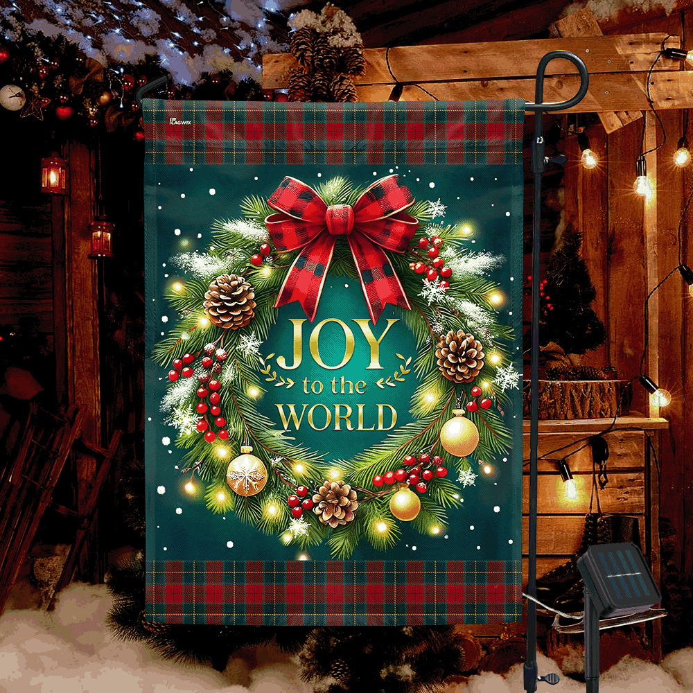 Christmas Wreath Joy To The World Solar LED Garden Flag