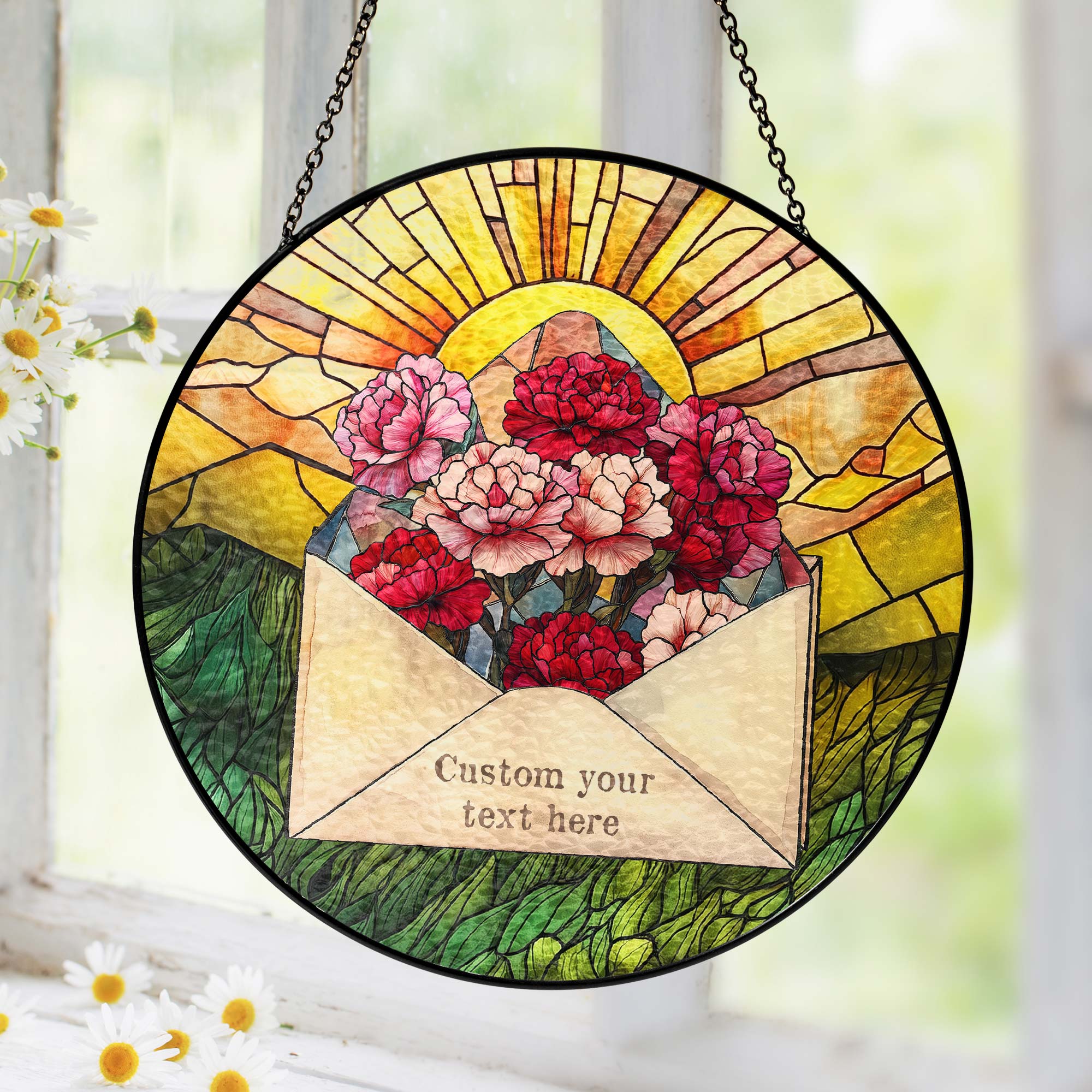 Custom Letter Birth Month Flower Stained Glass Suncatcher
