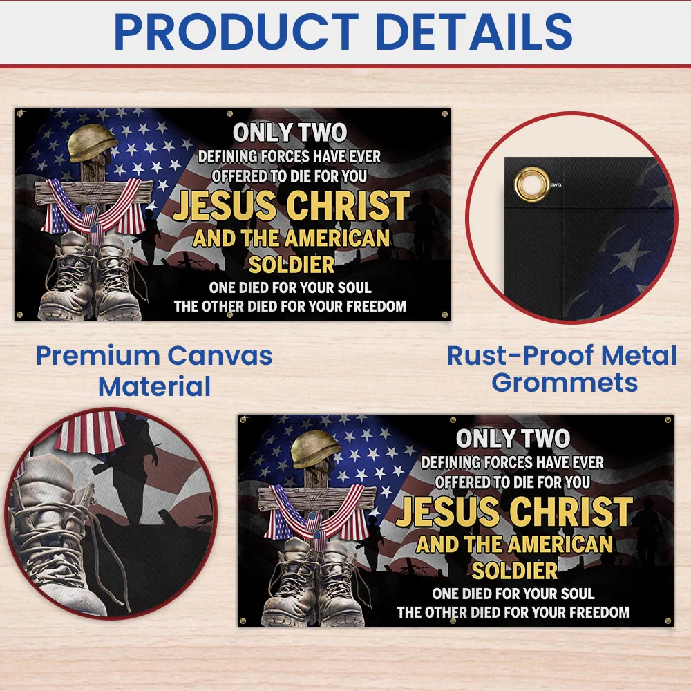 U.S. Veteran Day Jesus Christ And The American Soldier Fence Banner