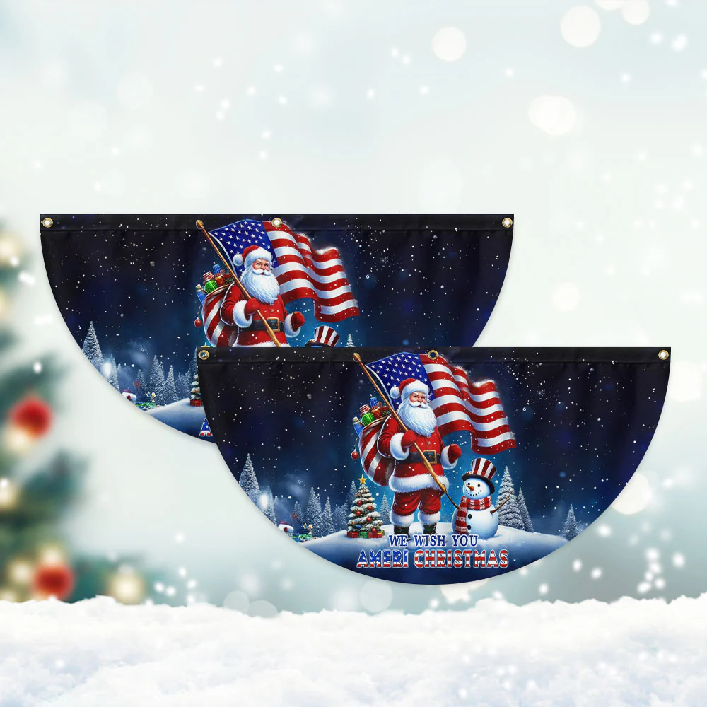 We Wish You Ameri Christmas Santa Claus Snowman Non-Pleated Fan Flag