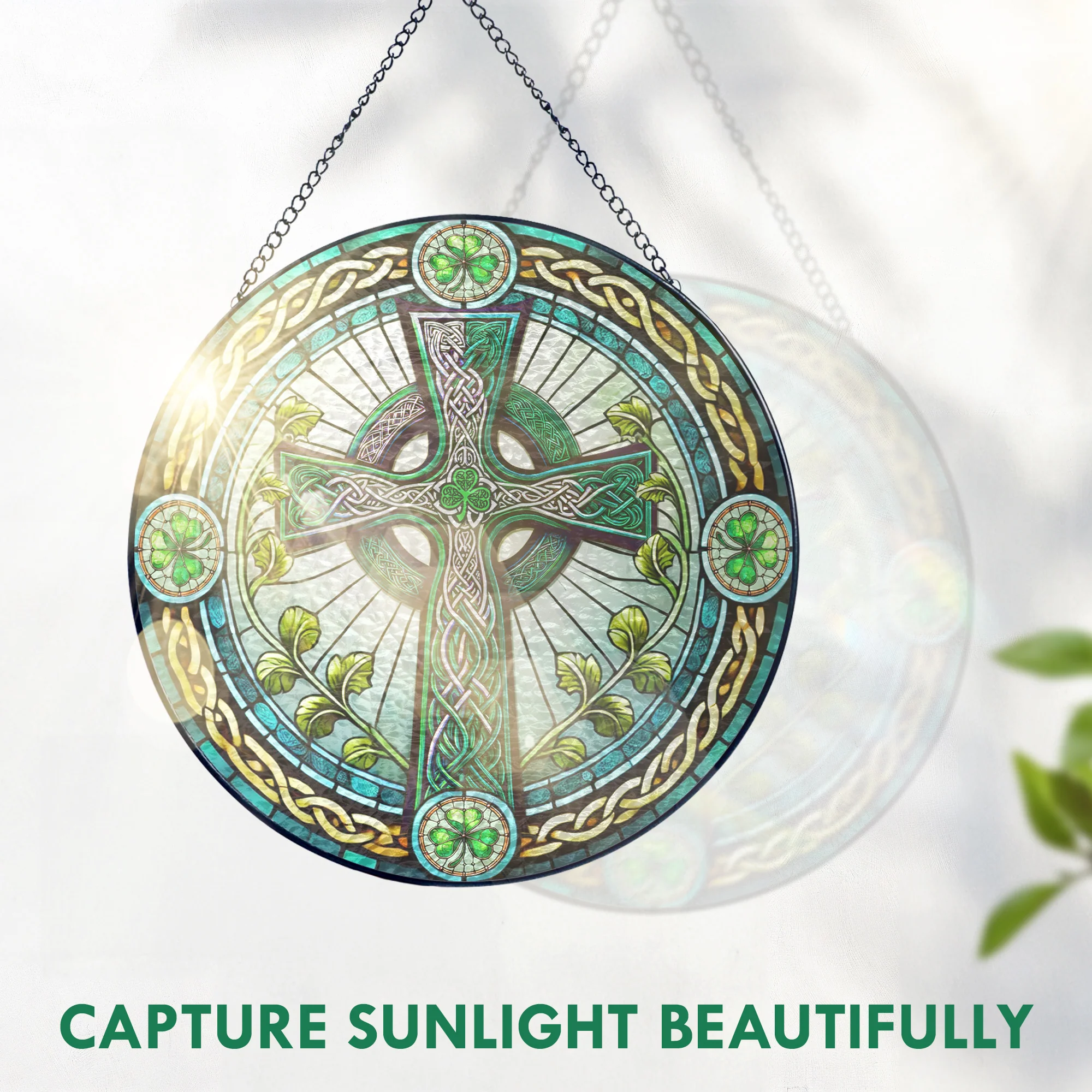 Irish Celtic Cross Stained Glass Suncatcher Irish Sun Catcher Window Decoration 3-Day Shipping
