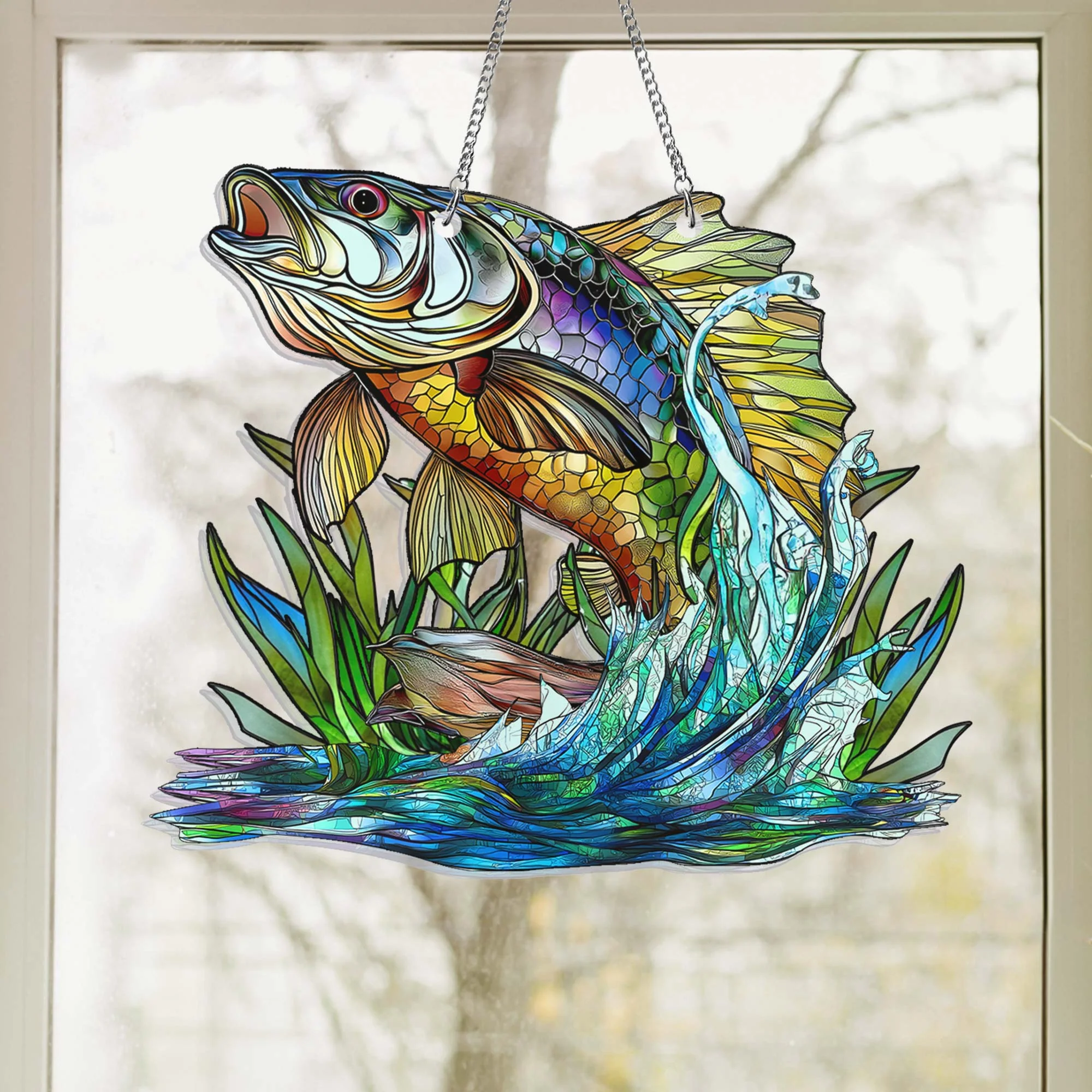 Bass Fish Suncatcher Hanging Sign