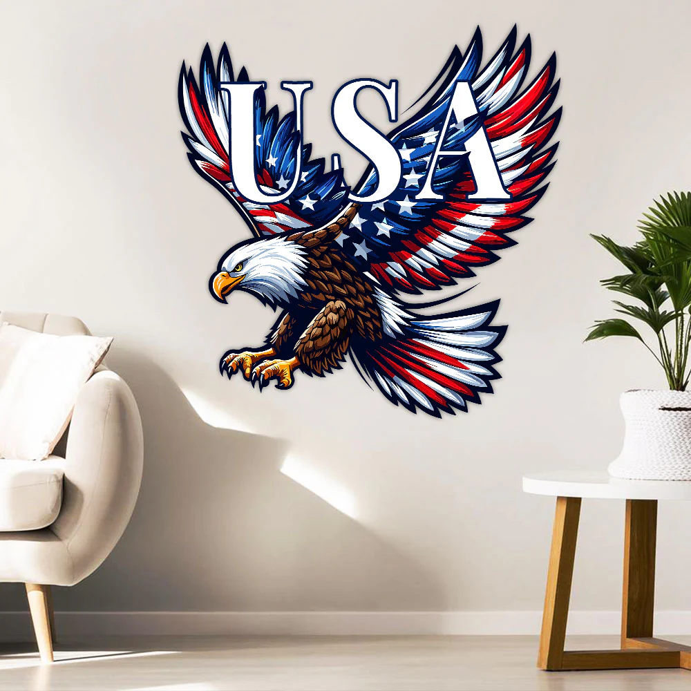 USA 250th Anniversary Patriotic Eagle Hanging Metal Sign