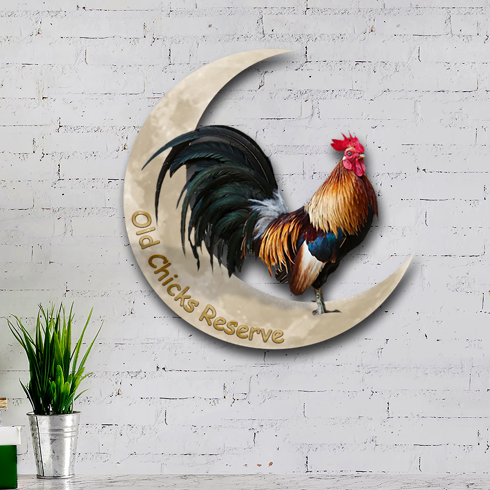 Rooster And Moon Hanging Metal Sign, Farm Flag for Decor