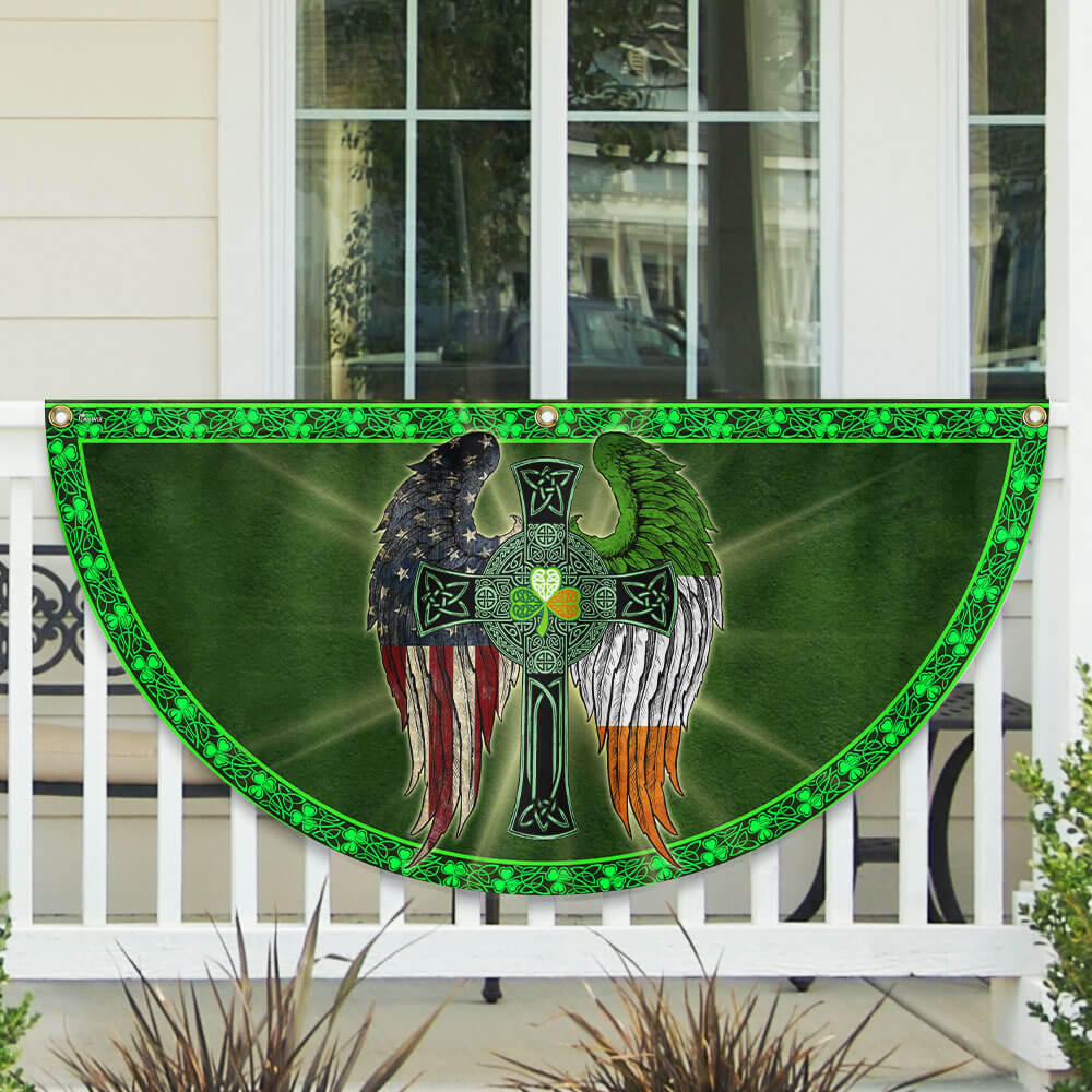 Irish Celtic Knot Christian Cross Irish American Non-Pleated Fan Flag