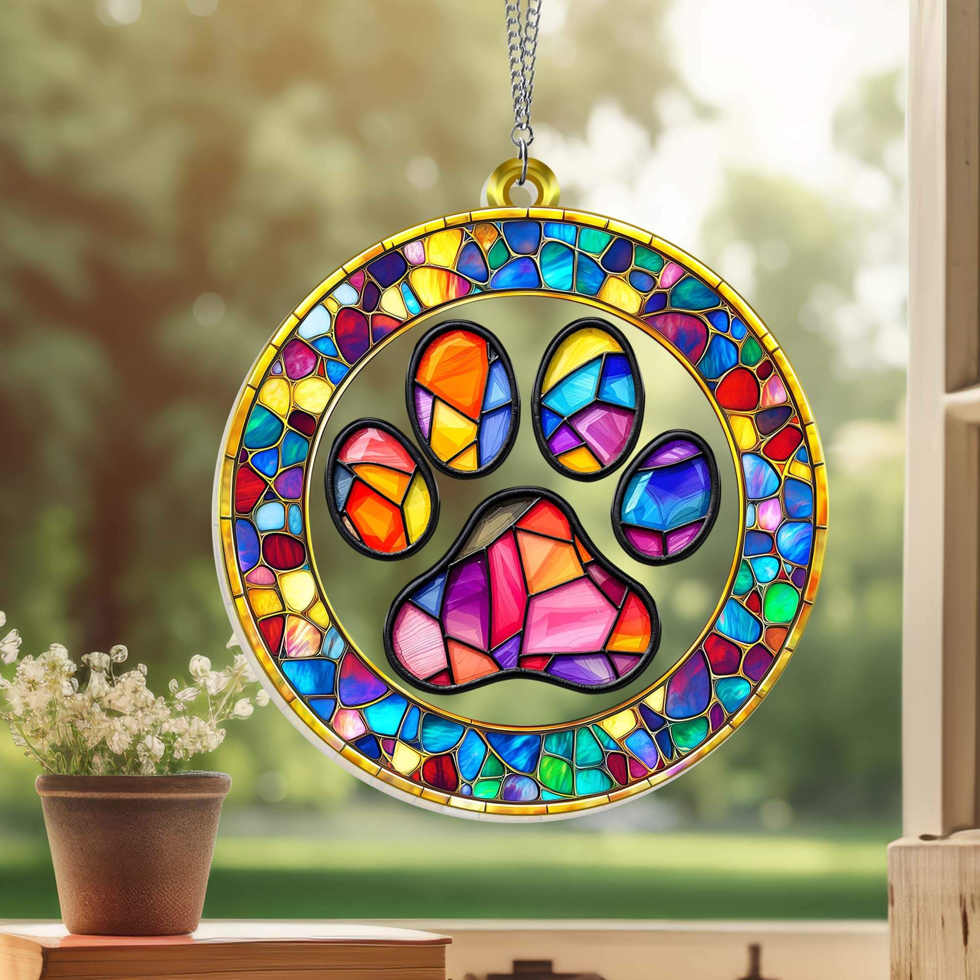 Pet Paw Dog Lover Memorial Dog Acrylic Suncatcher Window Hanging