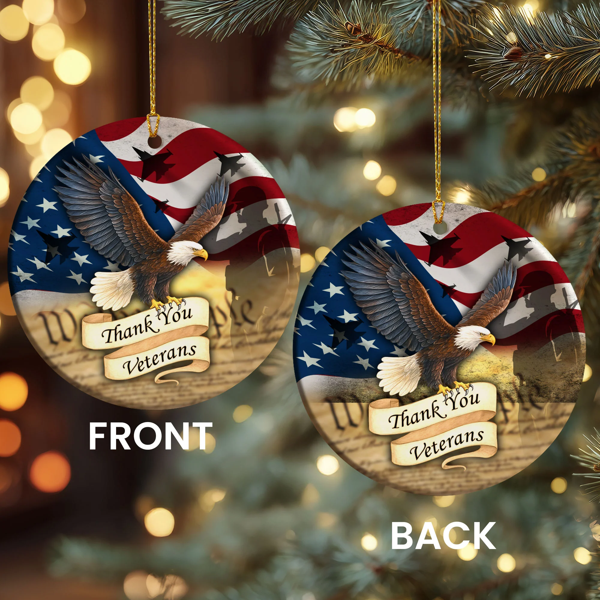 Thank You Veterans Christmas Ceramic Ornament for Patriotic Memorial Decor