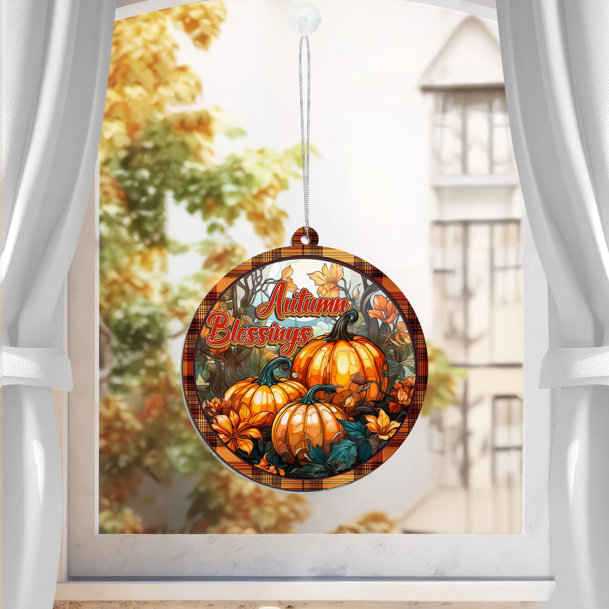 Autumn Blessings, Fall Pumpkin Decor 2 Layered Hanging Suncatcher