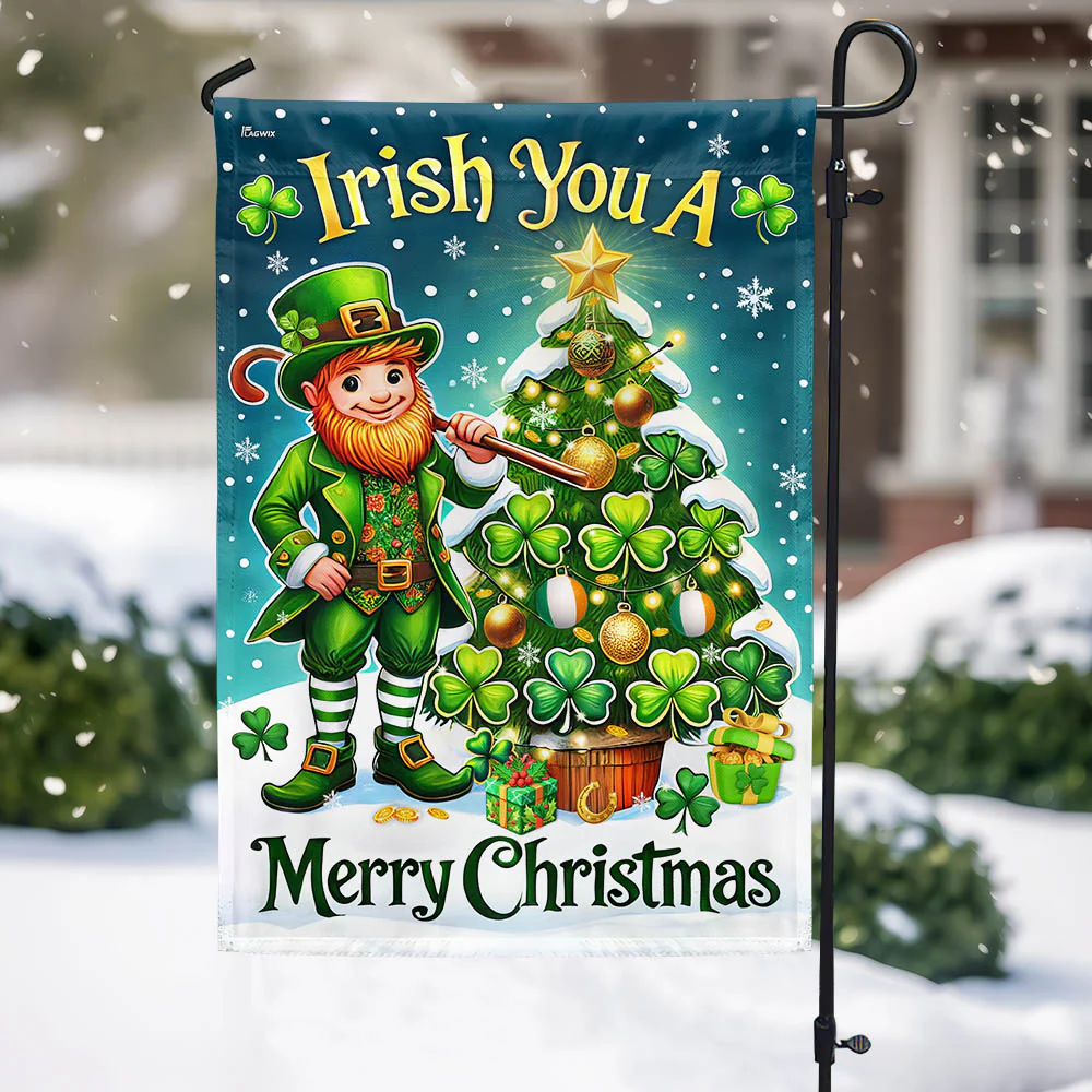 Irish Christmas Leprechaun Shamrock Christmas Tree Irish You A Merry Christmas Flag  3-Day Shipping