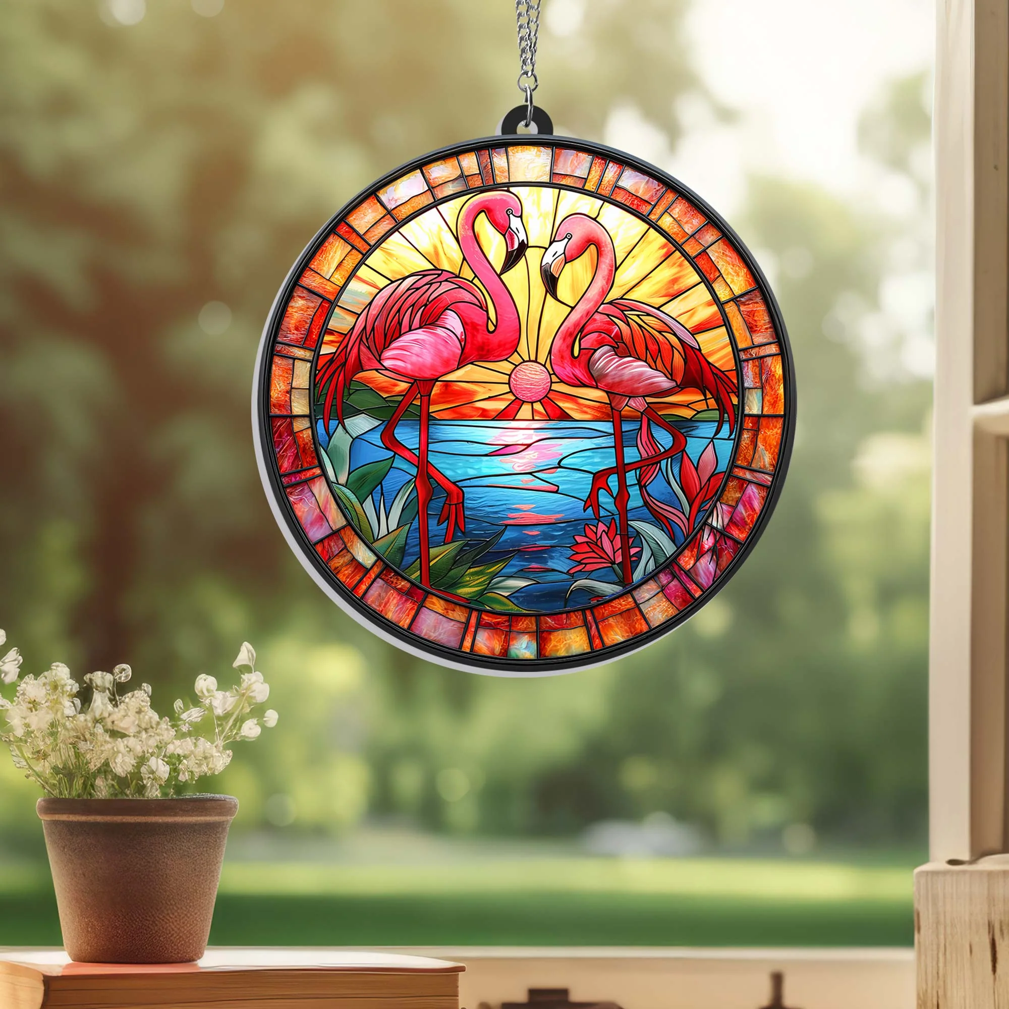 Valentine’s Day Gifts Flamingo Couple Acrylic Suncatcher Hanging Sign