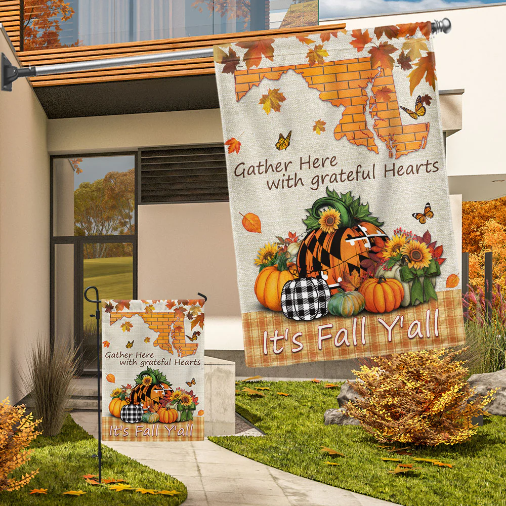 It's Fall Y'all Halloween Thanksgiving Pumpkin Fall Maryland Flag TPT1132Fv4