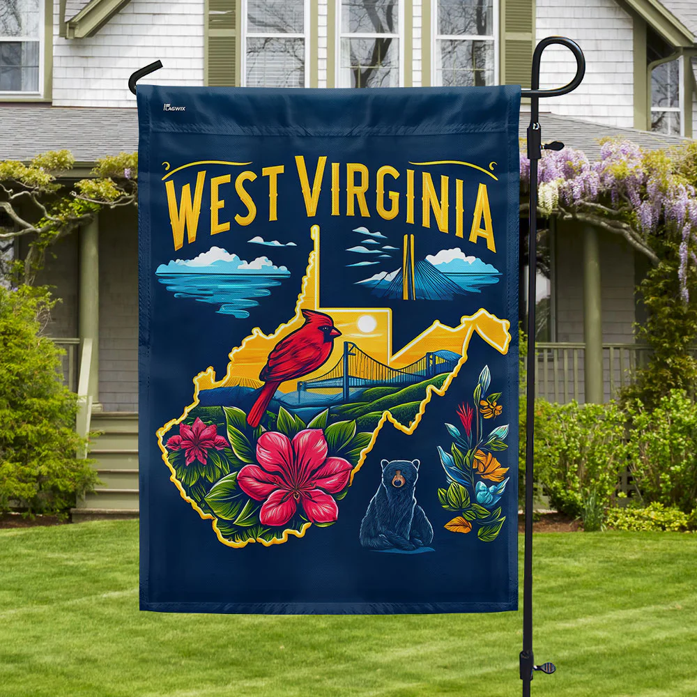 West Virginia Cardinal Rhododendron Black Bear Map Flag